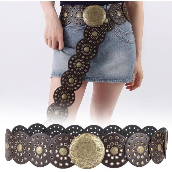- Hollow Disc Belt Western Style Metal Buckle Vintage Belt main image 10
